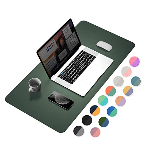Image of YSAGI Dual-Sided Desk Pad Protector, 31.5 inch x 15.7 inch Desk Mat with Non-Slip - Waterproof PU Leather Office Desk Blotter for Mouse, Keyboard, Writing, Dark Green+Dark Blue