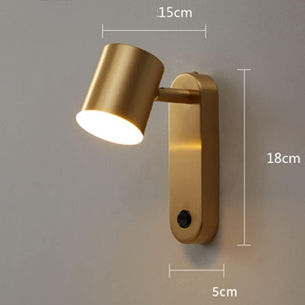 OOWOKS Applique a LED 7W per interni in ottone con interruttore, lampada da comodino per camera da letto, applique orientabile per soggiorno, illuminazione per hotel, lampade decorative