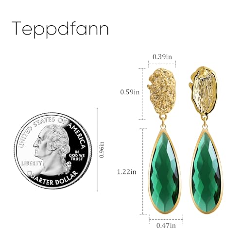 Long Green Crystal Teardrop Drop Dangle Earrings Vintage 14K Gold Plated Emerald Earrings for Women Sparkle Crystal Jewelry for Wedding Party Formal Prom - 1.8 in3