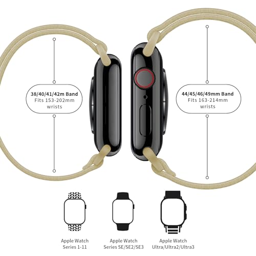 Image of AMANECER Stretchy Nylon Bands Compatible with Apple Watch Series 11 /10 /9 /8 /7 /6 /5 /4 SE 3 /2 /1, Adjustable Braided Elastic Sport Loop Rugged Straps for iWatch Women Men (Nude Dark Beige, 38 /40 /41 /42MM)