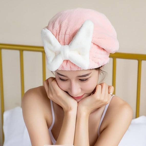 PREZONE Dry Magic Hair Turban Towel Microfiber Hair Wrap Hair Towel Head Twist Cap for Drying, Bath Spa, Shower Hair Drying Bow Towel(Pack of 1) Multicolour 1