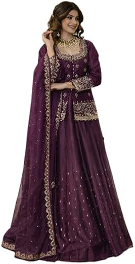 Suppar Sleave Women’s Chanderi Silk Embroidered Kurta Set with Lehenga Style Bottom &amp; Dupatta | Bollywood Style Embroidery...