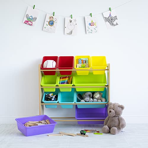 Humble Crew Kids Toy Storage Organizer With 12 Storage Bins, Rainbow/Natural Wood #TOP2