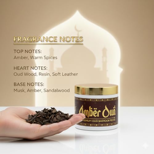 Image of Amber Oud BAKHOOR Incense | Authentic Arabic BAKHOOR Incense | 40 GMS JAR | Pack of 1 | Natural Wood Chips Amber Fragrance Woody Blend | Perfect for Pooja