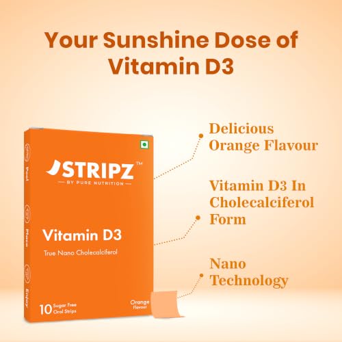 Image of Pure Nutrition Vitamin D3 K2 | 20 Oral Strips | STRIPZ True Nano Cholecalciferol | Sugar Free Vitamin D Supplement | Orange Flavour