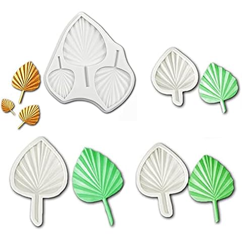 Fan Leaf Silicone Fondant Mold, 4pcs Fan Leaf Silicone Molds, Tropical Leaf Silicone Cake Mould 3D Fan Palm Leaf Gummy Candy Chocolate Molds DIY Tools for Cake Decoration, Polymer Clay Molds Cover