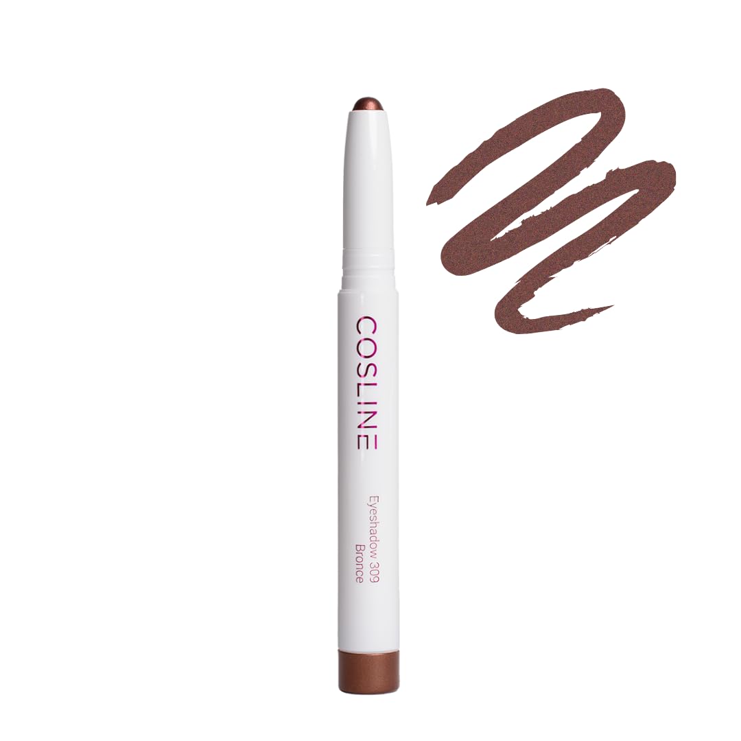 COSLINE Eyeshadow Bronce 309, Lidschattenstift, Langanhaltende Formel, Wischfest, Stick mit cremiger Textur, Glitzer, Braun, Made in Germany
