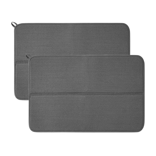 YILANJIN 2 Piezas Alfombrilla Escurreplatos, Alfombrilla Secado Platos, Tapete de Drenaje Súper Absorbente, Tapete de Máquina de Café, Tapete Escurridor de Platos para Tazas, Platos 40x45CM (Gris)