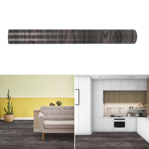 Self-Adhesive Thickened Vinyl Flooring, 40 x 500cm/2m²Peel and Stick Wood Grain Repair Floor Tile, Waterproof Wear Resistant Wood Look Planks for Floor Renovation (Black wood grain)