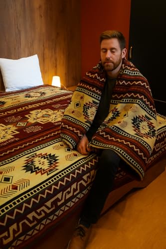 Image of Alpaca Wool Blanket - Warm, Thick, Ultra Soft, Throw 78 x 47, Reversible 2-in-1, Hypoallergenic, Non-Itchy, Washable - Great for Couch, Camping, Travel, Picnics & Cozy Home Comfort,(Red, Throw)