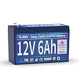 12V 6Ah LiFePO4 Lithium Battery, 6A BMS 76.8W Output Power, 4000+ Deep Cycles & 10 Years Lifetime, Low Self-Discharge, for Fish Finder, Toy Car, Security Camera, Camping, Garage Door Opener, Solar