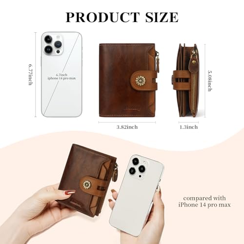 Image of Wallet Women,RFID Blocking Leather Womens Wallet Bifold Compact Card Holder Small Wallet for Women with Removable ID Window zsbrown