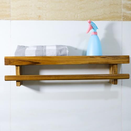 Image of TEAKWOODKART Decor Teakwood Make Towel Holder Rack for Bathroom, Wooden Towel Hanger |Towel Hanger for Kitchen /Living Room /Bedroom Towel Holder Rack for Kitchen BT006