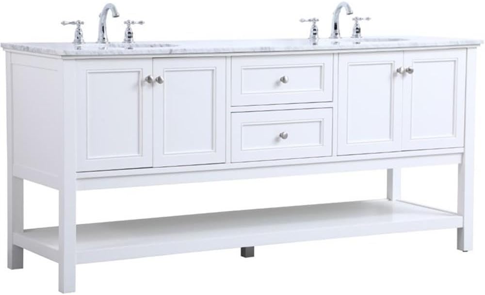 Elegant Decor Metropolis 72" Double Sink Marble Top Bathroom Vanity in White