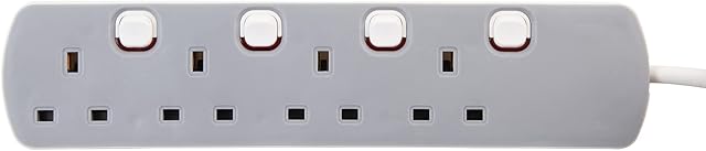 PRO ELEC PELB1768 4 Gang Individually Switched Extension Lead 10m, Grey