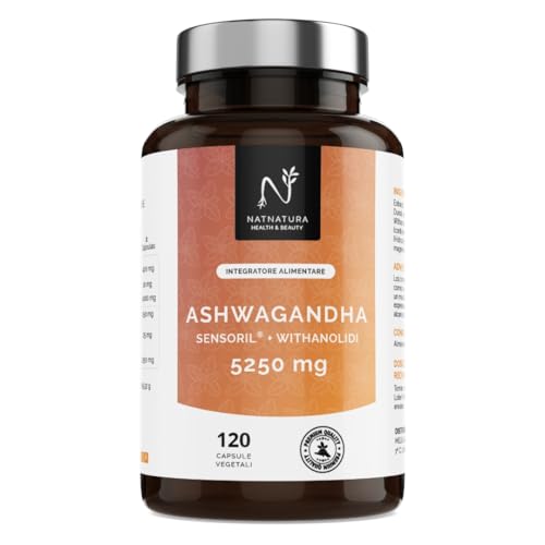 Ashwagandha Sensoril® 5:1 + Estratto 10:1 | 5250 mg al giorno | Concentrazione superiore al KSM-66 | Energia naturale, equilibrio emotivo e concentrazione | 120 capsule vegane.