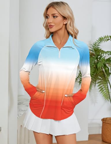 Image of LOMON Women Long Sleeve Shirts Sun Protection 1 /4 Zip Summer Quick Dry Hiking Shirts Quarter Zip Pullover for Women
