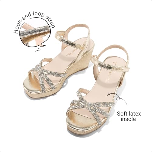 Image of DREAM PAIRS Girls Wedge Sandals Flatform Open Toe Summer Platform Sandals Flower Wedding Party for Little Kid /Big Kid