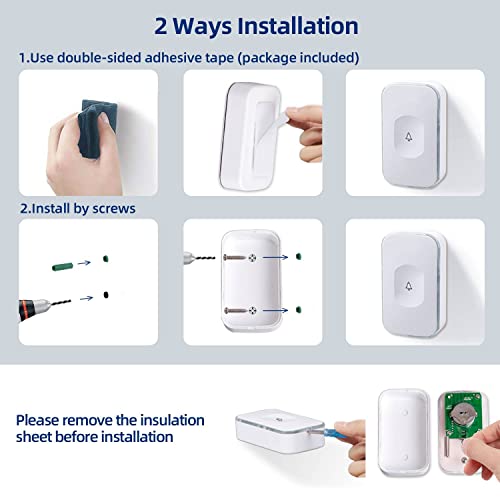 Jsieem DOORBELL-PUSH-BUTTONS Wireless Doorbell 1200 Feet Battery Operated Wireless Doorbells For Home Hearing Impaired Doorbell At thumb #7