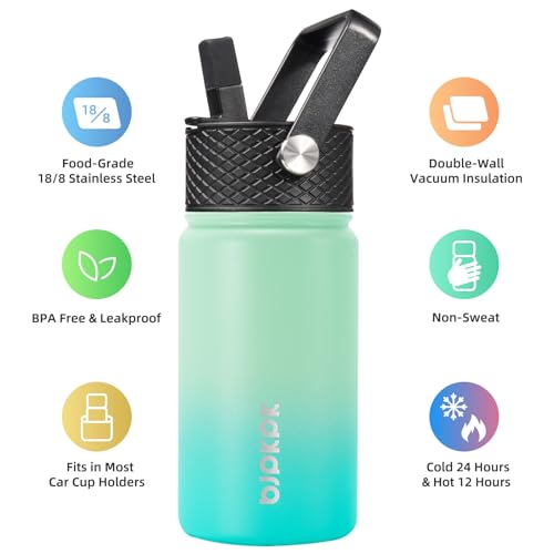 Image of BJPKPK Insulated Water Bottle, 15oz Stainless Steel with Straw Lid