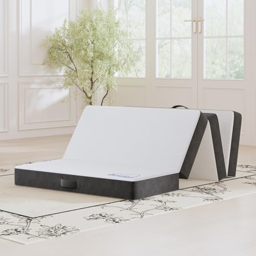 wowttrelax Colchón plegable de espuma viscoelástica de 10 cm, 4 pliegues, fácil almacenamiento con funda lavable y alivio de presión para camping, caravanas, viajes, cama de invitados (90 x 190 x 10