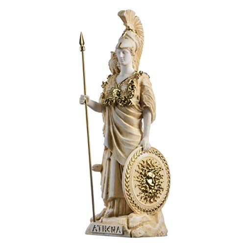 Estatua de Atenea con escudo Medusa y búho 10.6" miniatura 2
