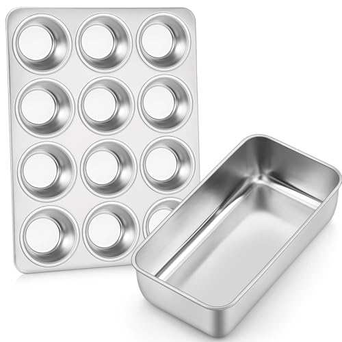 P&P CHEF Muffin Pan and Loaf Pan Set, Stainless Steel