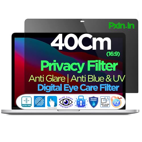 PxIn 40Cm (16:9) Touch Laptop Privacy Screen | Adv. StealthView | Laptop Ultra Privacy | Anti UV | Anti-Glare | Blue Light Block