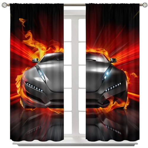 SHElifestyle Kids Race Car Window Curtains, Racing Vehicle Window Treatments Gaming Cool Speed Race Car Curtain Window Drapes for Boys Teens Men Bedroom Living Room Playroom W84 X L84