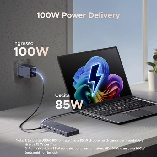 Revodok Pro 2111 10Gbsp Hub USB C HDMI 4K60Hz DisplayPort 4K120Hz Docking Station Type C Adattatore Ethernet Gigabit 10Gbps PD 100W Lettore di Schede SD TF Jack Audio 3,5mm - Hub USB - Immagine 5