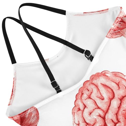 Pigsaly Girls One Piece Swimsuits Watercolor Cute Red Human Brain Body Kids Cross Back Swimwear Beach Sport Bathing Suit 3T4