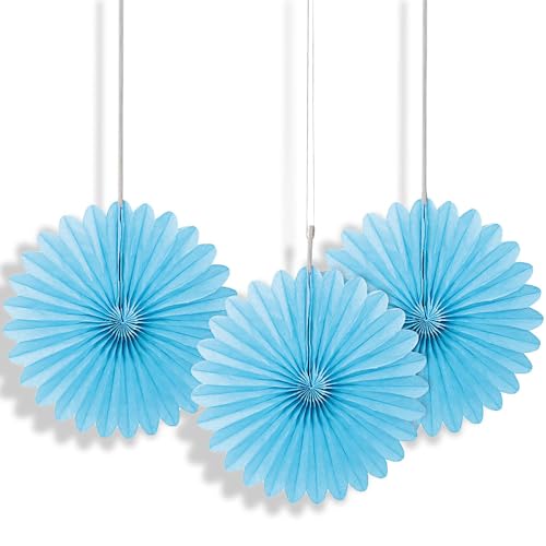 Solid Powder Blue Hanging Tissue Paper Fans - 6'' (3 Count) - Perfect For Parties & Home Decor