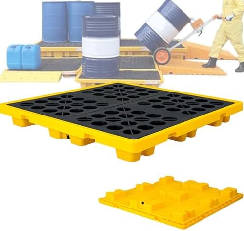 Stackable Spill Containment Pallet, Modular Industrial Polyethylene Tray with Nestable Grating for Garage & Workshop Storage, Heavy-Duty Spill Platform