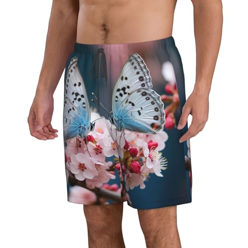 Spring Flowers Butterfly Print Mens Casual Shorts Drawstring Summer Beach Stretch Shorts Novelty Swimtrunks2