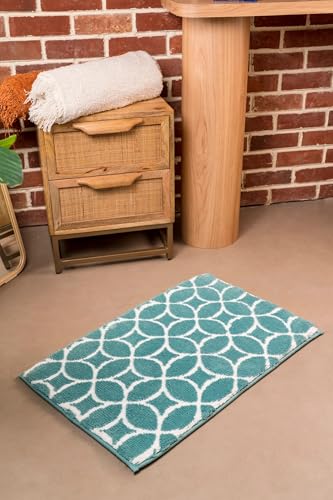 The Halo Geometric Foam Bath Rug, Ultra-Plush 1800 GSM, Quick-Dry, Anti-Skid Mesh Backing, Available in 40x60 cm and 50x80 cm (Aqua, 40X60 CM)