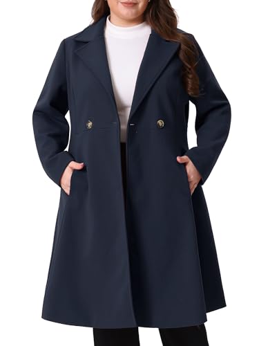 Agnes Orinda Plus Size Coats for Women Notch Lapel A Line Double Breasted Elegant Trench Winter Dress Pea Coats
