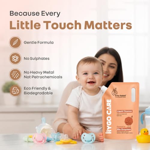 Image of R for Rabbit Hygocare 1000 ml Refill Pack Baby Liquid Cleanser for Washing Toys|Nipples Powered by Bio Enzymes Residue Free Anti Bacterial