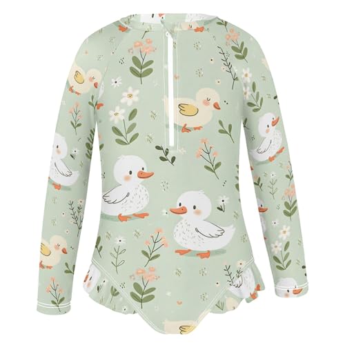 ALAZA Toddler Swimsuit Girl Bathing Suit Swimwear Rash Guard Cute Duck Long Sleeve 3T2