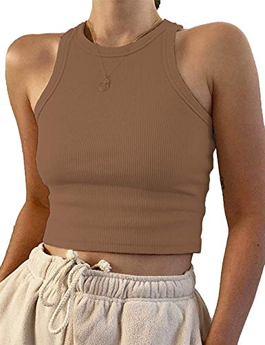 KAMISSY Cotton Rib-Knit Racerback Basic Tank Tops for Women Girls Sleeveless Vest Binding Y2k Crop Tank Top