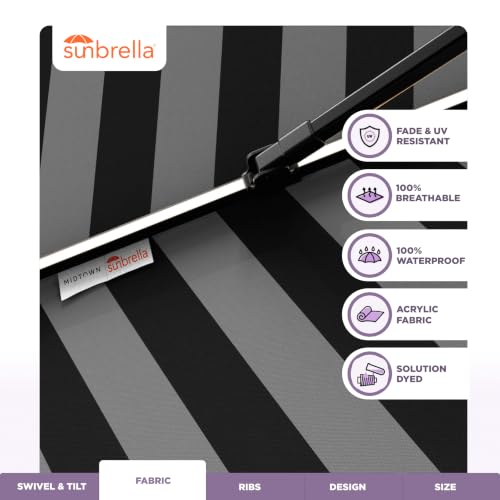 Image of Midtown Umbrellas LED Swilt - 8 Ft Solar LED Patio Umbrella, Black & White