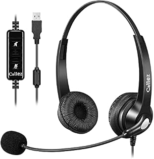 USB Headset with Microphone for Laptop, Adjustable Noise Cancelling Computer Headsets, 2M Length PC Headphones with In-Line Controls for Skype Zoom Home Office Business MS Teams