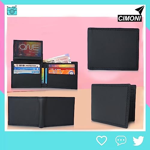 Image of CIMONI Premium Genuine Leather Wallet for Men Travel Casual Wallet with RFID Blocking 9 Card Sots, 2 Secret Pockets, 1 Transparent ID Window (Color - Black)