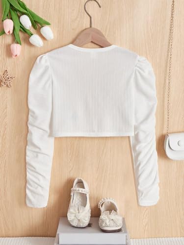 WDIRARA Girl's Ruched Puff Long Sleeve Open Front Crop Jacket Outerwear2