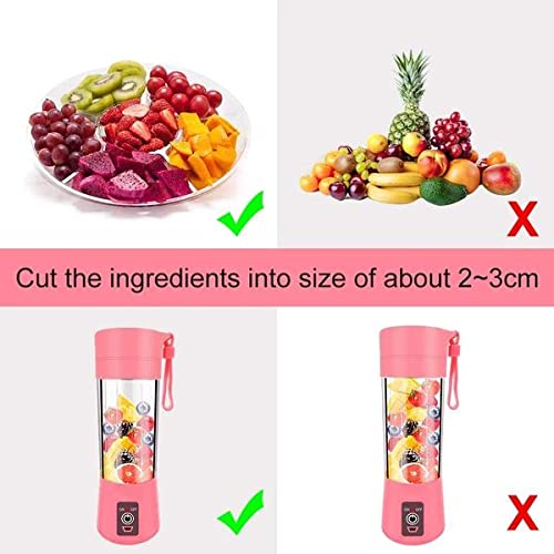 Image showing correctly cut fruit pieces next to incorrectly large fruit pieces for blending.