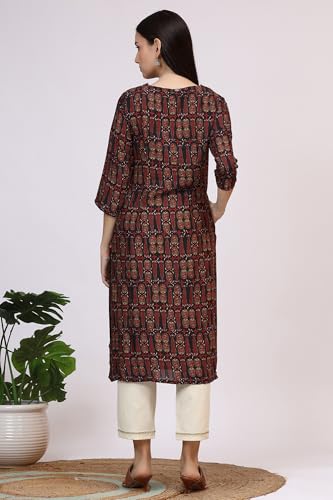Image of W for Woman Pink Bold Geometric Printed Pure Cotton Straight Kurta