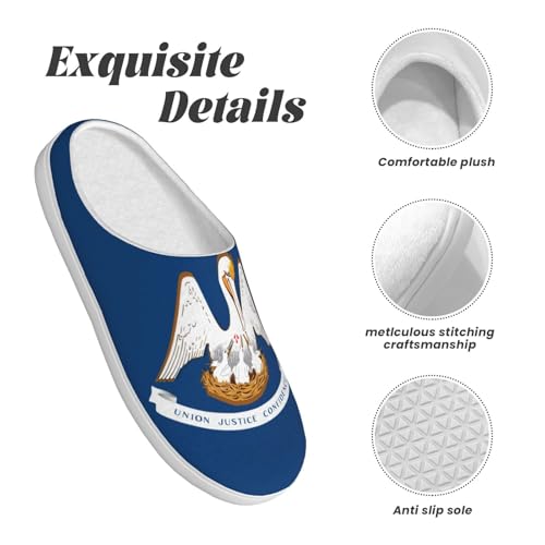 Cozy Louisiana State Flag print Slippers Indoor and Outdoor Fuzzy House Shoes Anti-Skid Sole Gifts for Women Indoor Scuff4