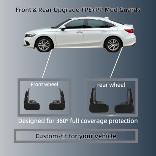 Image of No Drill Mud Flaps Compatible with Honda Civic Sedan 11th Gen 2022-2026,OEM-Style Black Mud Guards, Not Fit Hatchback /Type R