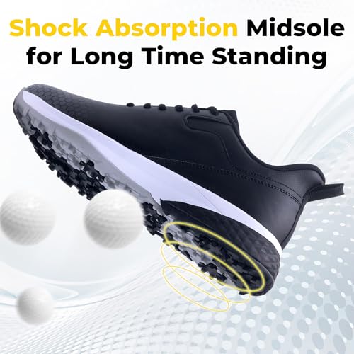 Image of Men's Spiked Golf Shoes Slip-On Waterproof Non-Slip Lightweight Outdoor Walking Shoes for Golfers Footwear US Size 7-12