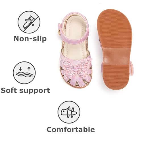 Image of THEE BRON Toddler Girls Closed-Toe Sandals Sweet Retro Cutout Summer Dress Shoes