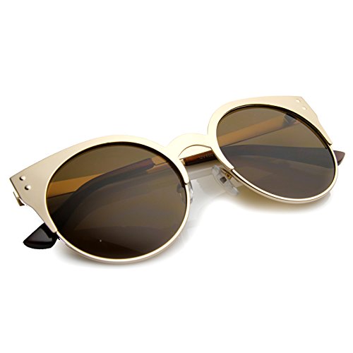 zeroUV Women's Metal Half Frame Round Cat Eye Sunglasses 50mm4